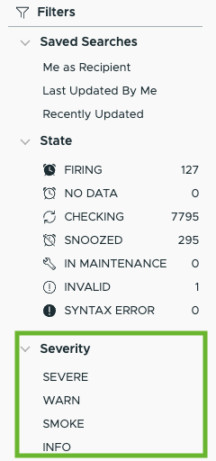 Firing and Severe selected in filter bar on left.