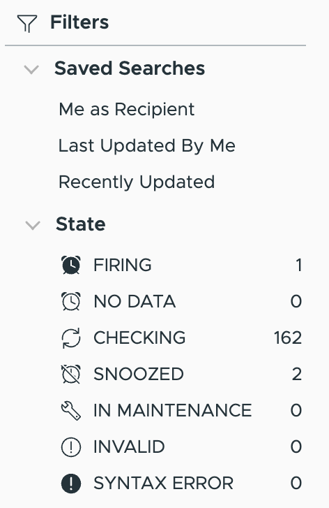 Alerts in different states at the top, below the filter options with FIRING selected.