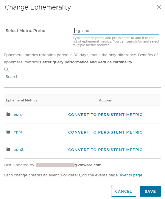 A screenshot of the Change Ephemerality dialog box.