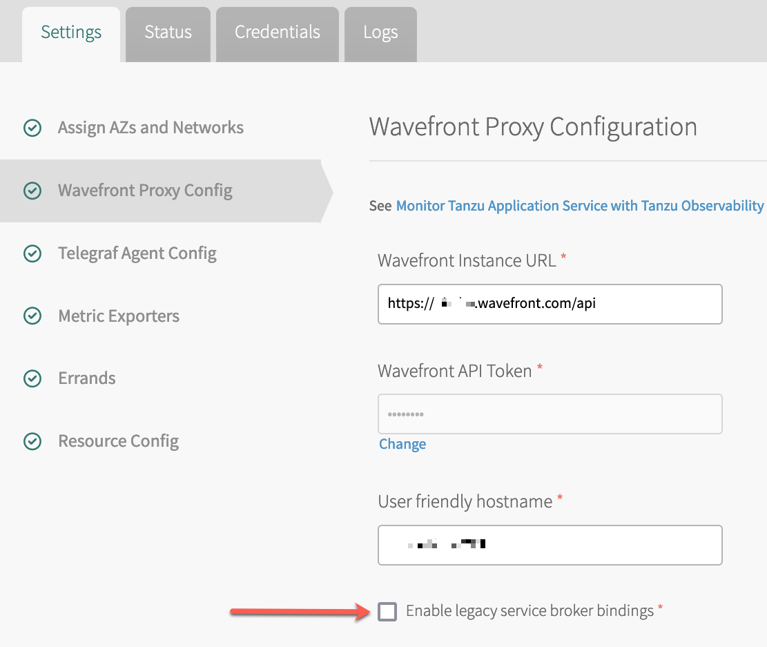 Proxy Config tab, with arrow pointing to Enable Service Broker Legacy Bindings check box