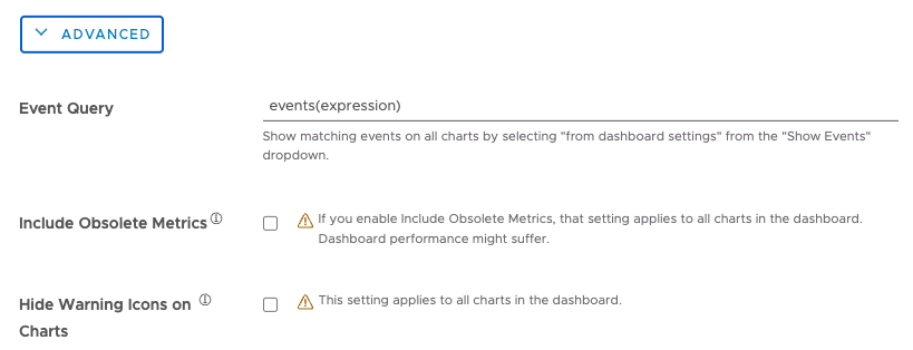 Dashboard Advanced Settings supports hiding warning icons