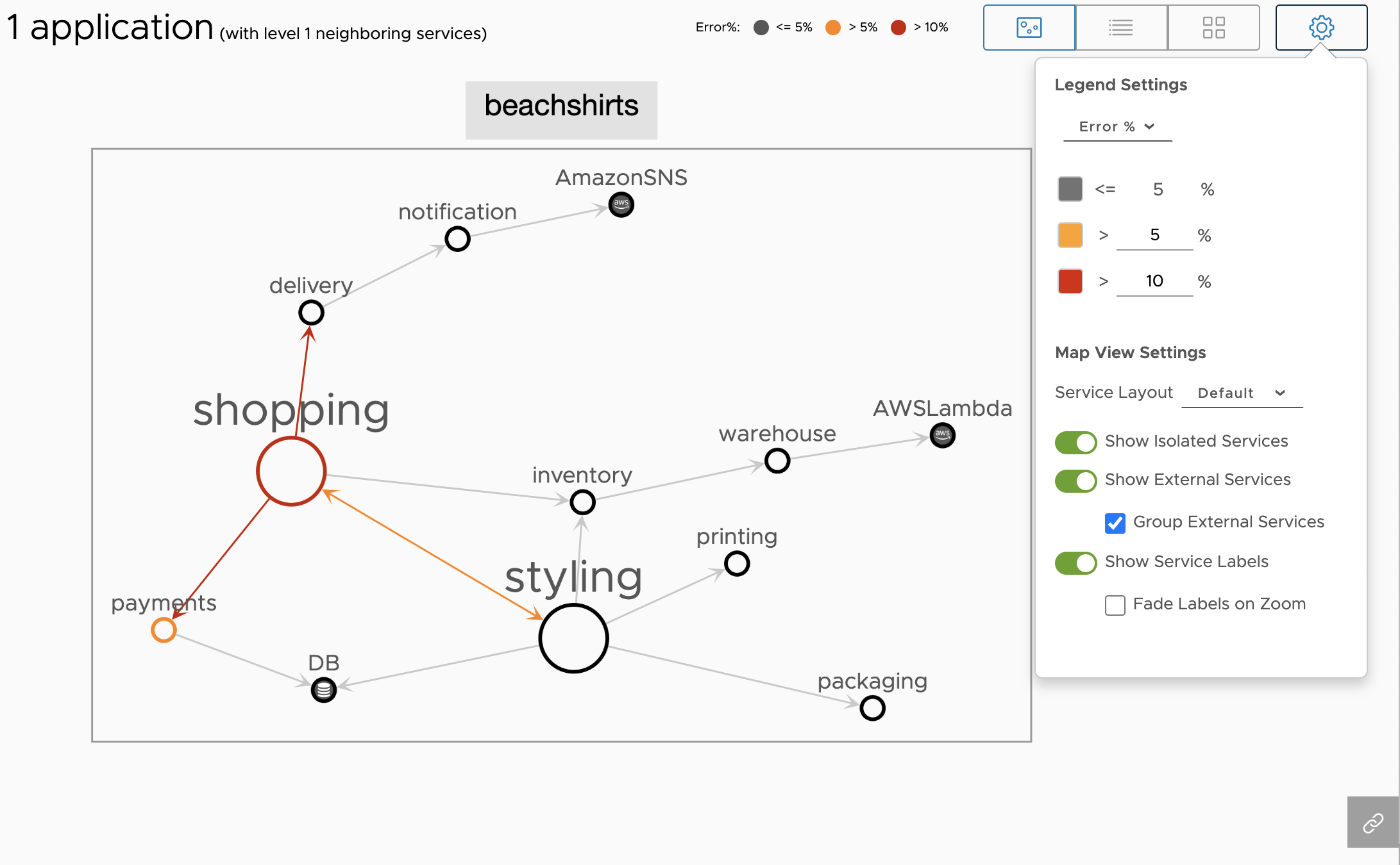 The application map view you get if you didn't select the Fade Labels on Zoom setting.