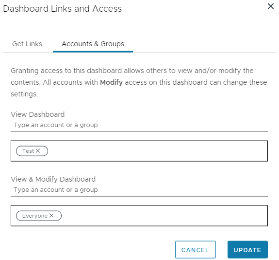 Share dashboard window.