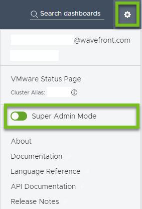 A screenshot of the drop-down menu with the Super Admin Mode toggle.