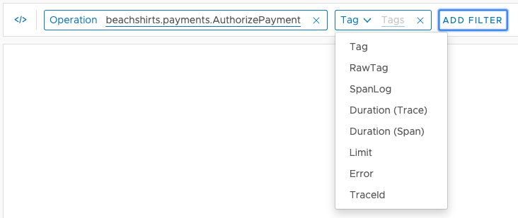 tracing query builder filter type menu